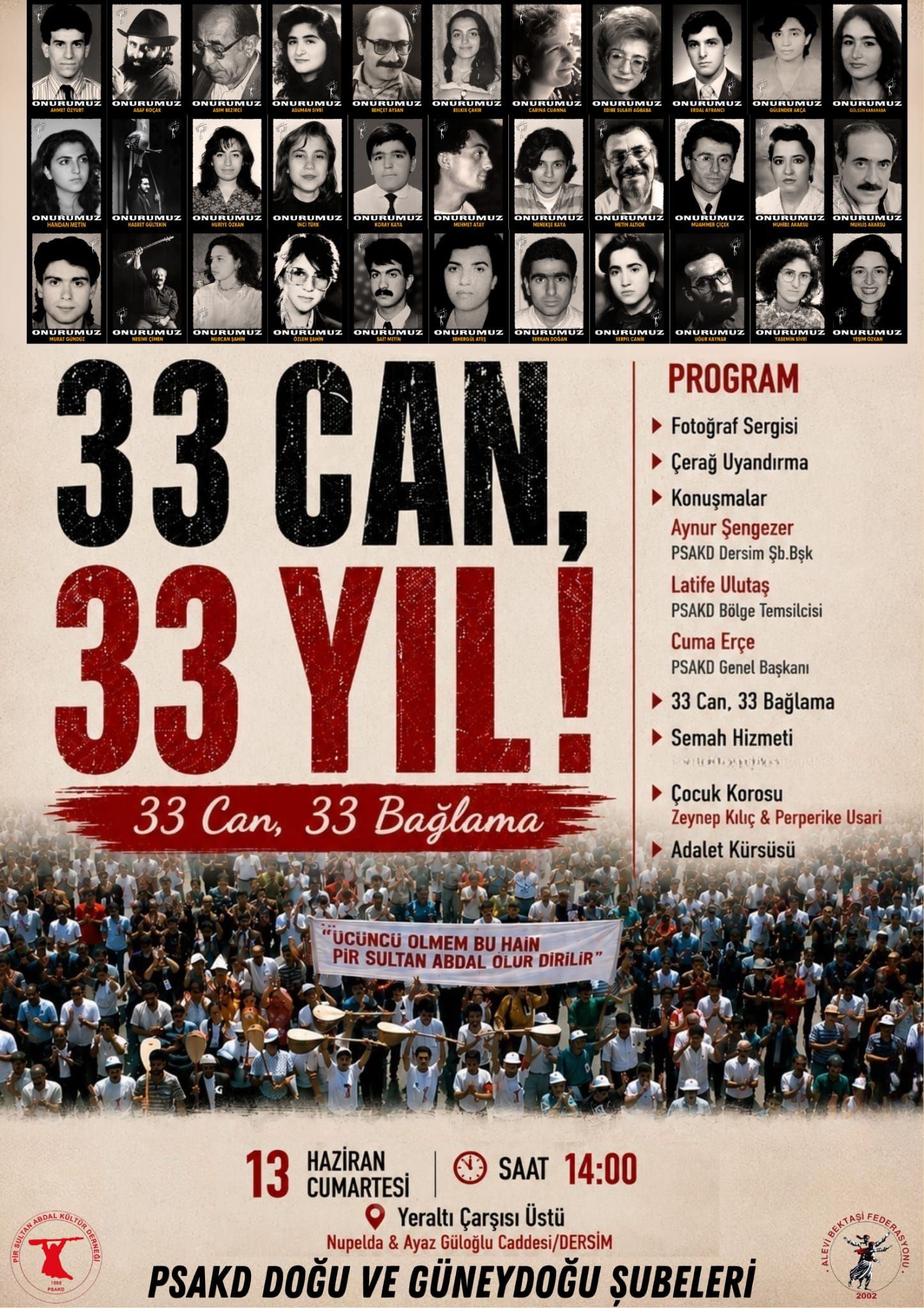 “33 Can, 33 Yıl”: Madımak’ta Yitirilenler Dersim’de Anılacak
