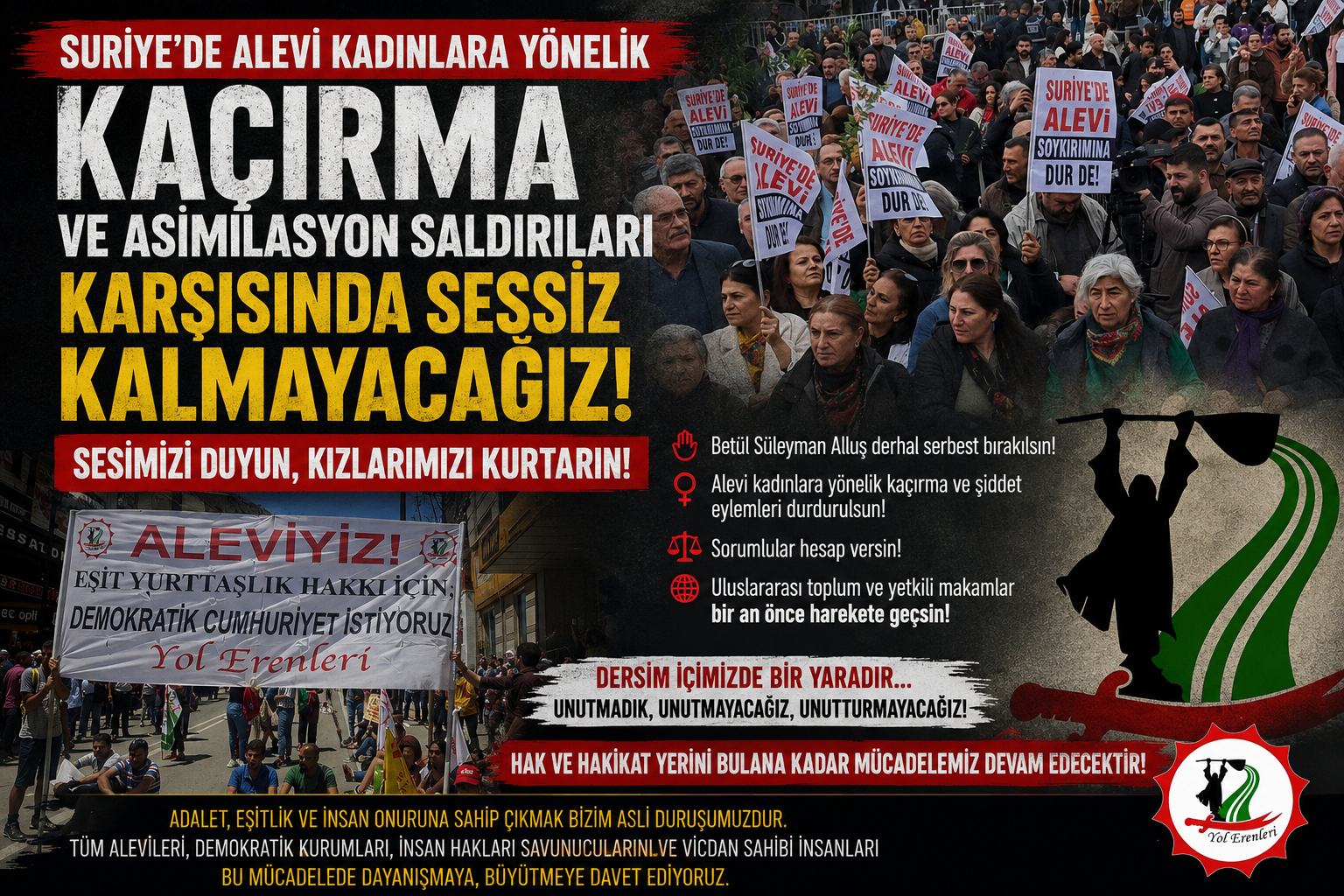 Yol Erenleri’nden Suriye’de Alevi Kadınlara Yönelik Kaçırma İddialarına Tepki